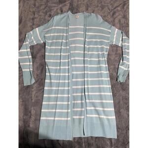 A New Day Light Blue & White Striped Long Cardigan – Size M